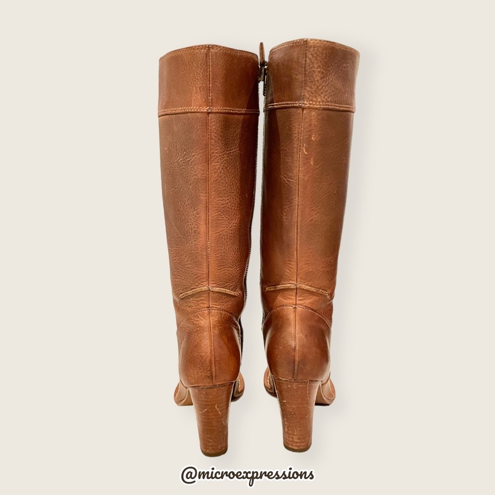 Vintage Frye Villager Brown Leather Knee High Tall Heeled Zip Up Lace Up Boots - Picture 10 of 15